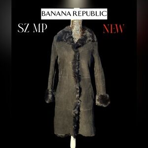 Banana republic sz MP black lamb shearling  long hair coat new no tags